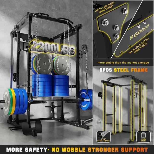 Alt view image 2 of 7 - GXMMAT X6 Power Cage, 2200LB Multi-Function Power Rack with Independent Dual Aluminum Pulley System, Squat Rack for Home Gym Strength Training Equipment, Heavy-Duty Steel Construction