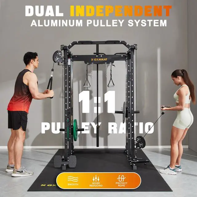 Alt view image 3 of 7 - GXMMAT X6 Power Cage, 2200LB Multi-Function Power Rack with Independent Dual Aluminum Pulley System, Squat Rack for Home Gym Strength Training Equipment, Heavy-Duty Steel Construction