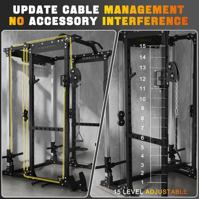 Alt view image 4 of 7 - GXMMAT X6 Power Cage, 2200LB Multi-Function Power Rack with Independent Dual Aluminum Pulley System, Squat Rack for Home Gym Strength Training Equipment, Heavy-Duty Steel Construction