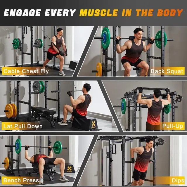 Alt view image 7 of 7 - GXMMAT X6 Power Cage, 2200LB Multi-Function Power Rack with Independent Dual Aluminum Pulley System, Squat Rack for Home Gym Strength Training Equipment, Heavy-Duty Steel Construction