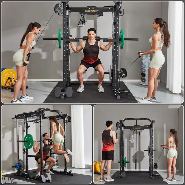 Alt view image 6 of 7 - GXMMAT X6 Power Cage, 2200LB Multi-Function Power Rack with Independent Dual Aluminum Pulley System, Squat Rack for Home Gym Strength Training Equipment, Heavy-Duty Steel Construction