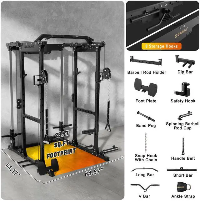 Alt view image 5 of 7 - GXMMAT X6 Power Cage, 2200LB Multi-Function Power Rack with Independent Dual Aluminum Pulley System, Squat Rack for Home Gym Strength Training Equipment, Heavy-Duty Steel Construction