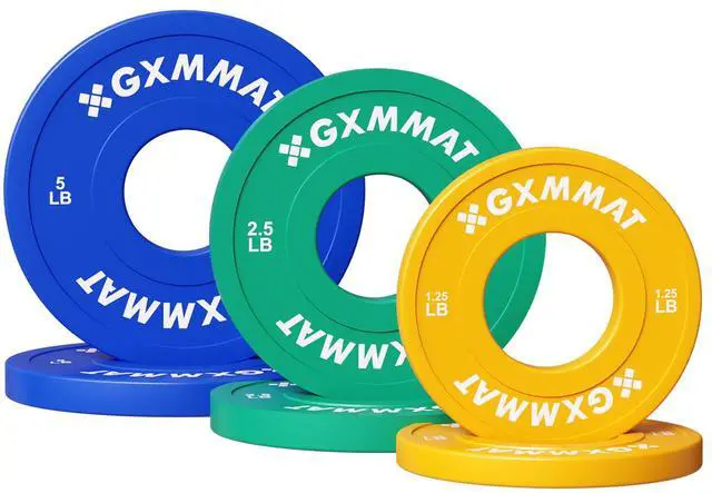 Main image of GXMMAT Olympic Bumper Plate Set, Steel-Core Rubber Coated for 2" Standard Barbells, 1.25/2.5/5lb Color-Coded, Ideal for CrossFit/Powerlifting/Home Gym Training
