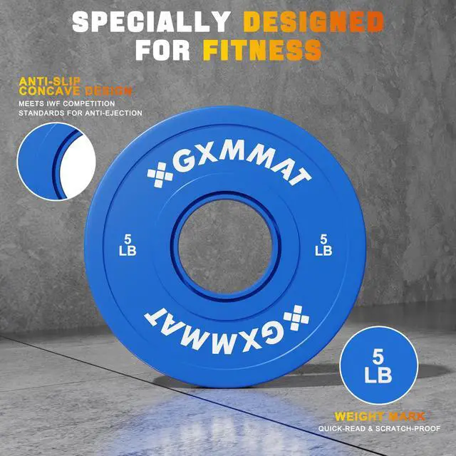 Alt view image 6 of 7 - GXMMAT Olympic Bumper Plate Set, Steel-Core Rubber Coated for 2" Standard Barbells, 1.25/2.5/5lb Color-Coded, Ideal for CrossFit/Powerlifting/Home Gym Training