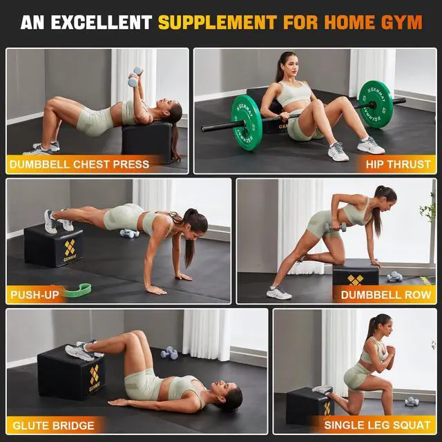 Alt view image 7 of 7 - GXMMAT Hip Thrust Bench, Multi-Functional Hip Thrust Machine with Non-Slip Bottom Surface, Hip Thrust Box at Home Gym for Glute Bridge, Push-Ups, Squat, Ab Exercise, and All Body Workout Equipment