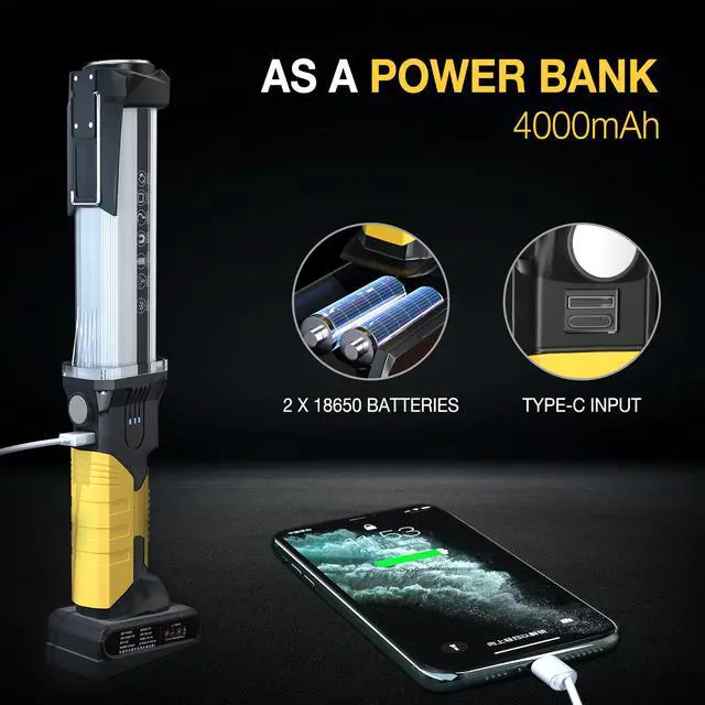 Alt view image 6 of 7 - WARSUN LED Work Light Rechargeable Work Light Portable Flashlight Magnetic 1500 Lumens COB Work Lights Handheld Worklight Outdoors Car Inspection Light