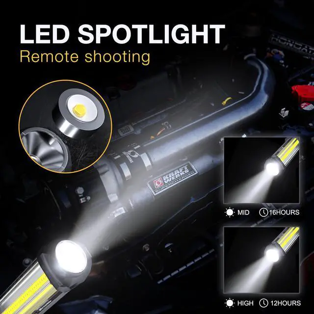 Alt view image 7 of 7 - WARSUN LED Work Light Rechargeable Work Light Portable Flashlight Magnetic 1500 Lumens COB Work Lights Handheld Worklight Outdoors Car Inspection Light