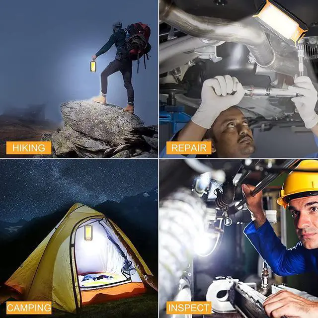 Alt view image 6 of 7 - WARSUN LED Rechargeable Work Light, Portable Magnetic COB Work Lamp, 40w 1500 Lumens,Metal Hanging Hook 3 Lighting Modes, Job Site Lighting for Car Repairing,Camping,Hunting,and Hurricane (Yellow)
