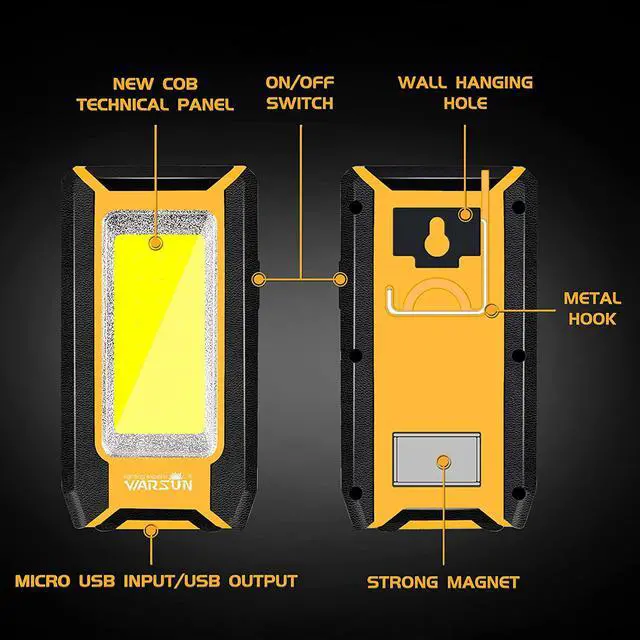 Alt view image 2 of 7 - WARSUN LED Rechargeable Work Light, Portable Magnetic COB Work Lamp, 40w 1500 Lumens,Metal Hanging Hook 3 Lighting Modes, Job Site Lighting for Car Repairing,Camping,Hunting,and Hurricane (Yellow)
