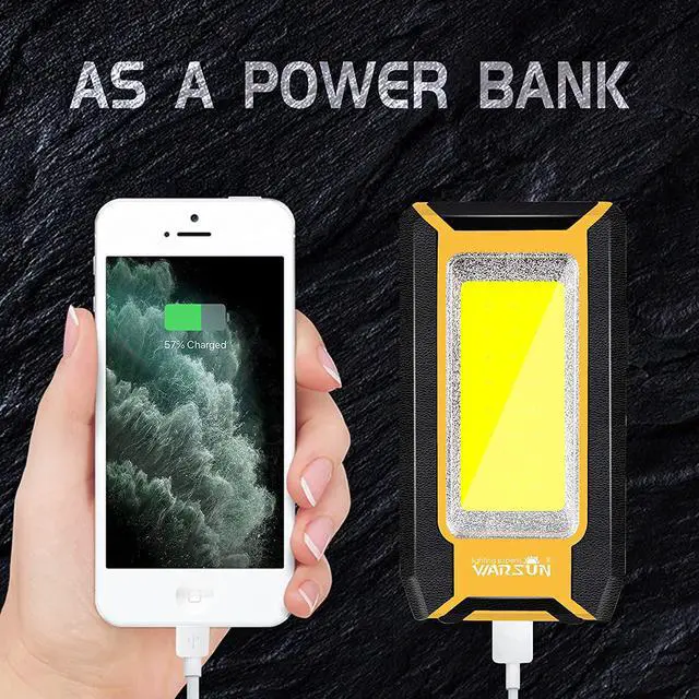 Alt view image 3 of 7 - WARSUN LED Rechargeable Work Light, Portable Magnetic COB Work Lamp, 40w 1500 Lumens,Metal Hanging Hook 3 Lighting Modes, Job Site Lighting for Car Repairing,Camping,Hunting,and Hurricane (Yellow)