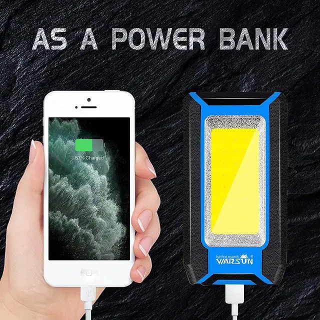 Alt view image 5 of 7 - WARSUN LED Rechargeable Work Light, Portable Magnetic COB Work Lamp, 40w 1500 Lumens,Metal Hanging Hook 3 Lighting Modes, Job Site Lighting for Car Repairing,Camping,Hunting,and Hurricane (Blue)