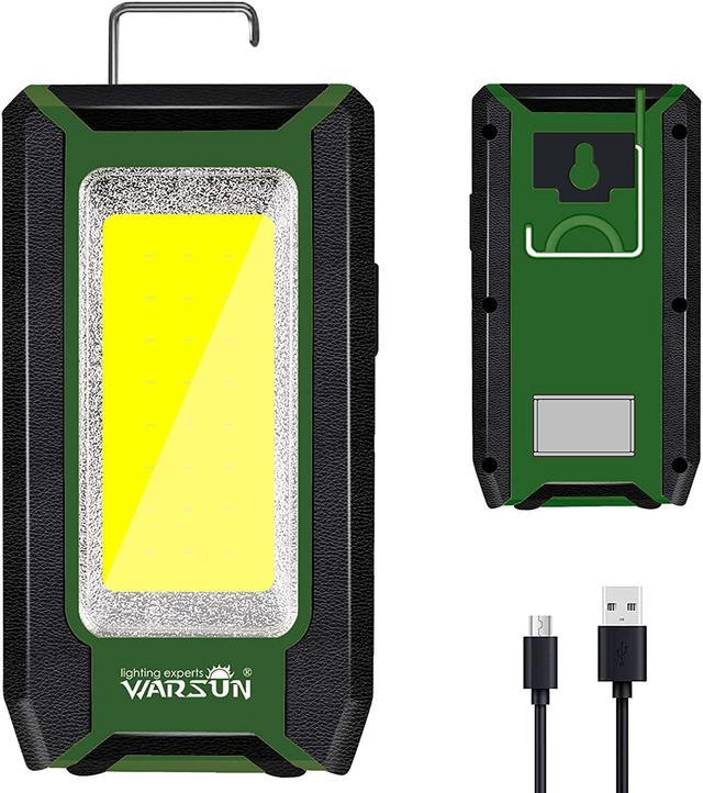 WARSUN LED Rechargeable Work Light, Portable Magnetic COB Work Lamp, 40w  1500 Lumens,Metal Hanging Hook Lighting Modes, Job Site Lighting for Car  Repairing,Camping,Hunting,and Hurricane (Green)