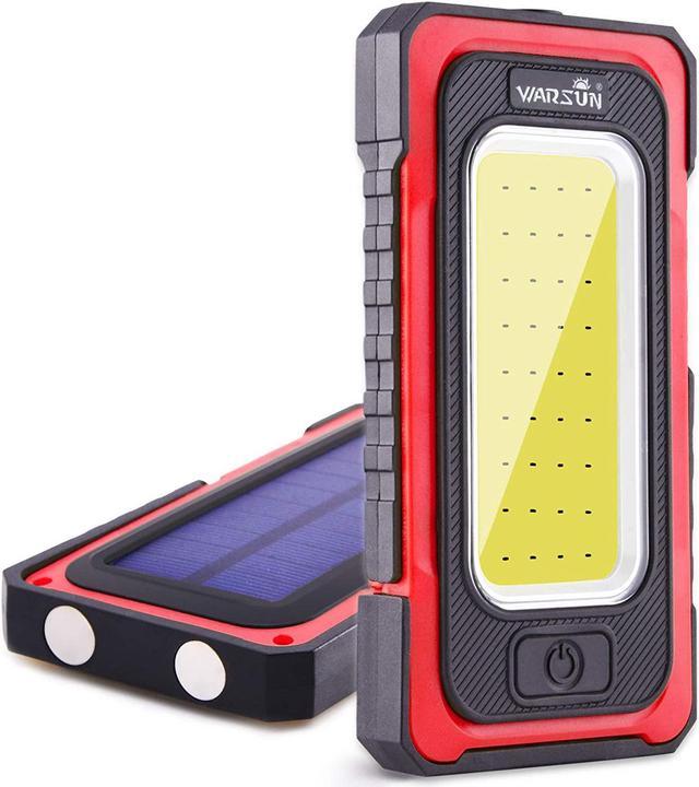 WARSUN Led Work Light, Rechargeable Work Light,Portable Magnetic Work Light,  Waterproof LED Solar Flood Lights for Outdoor Camping Hiking Emergency Car  Repairing (USB Solar Charging, Red)