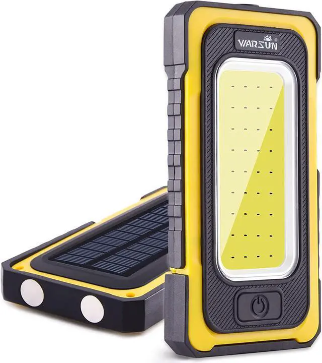 Main image of WARSUN Led Work Light, Rechargeable Work Light,Portable Magnetic Work Light, Waterproof LED Solar Flood Lights for Outdoor Camping Hiking Emergency Car Repairing (USB + Solar Charging, Yellow)