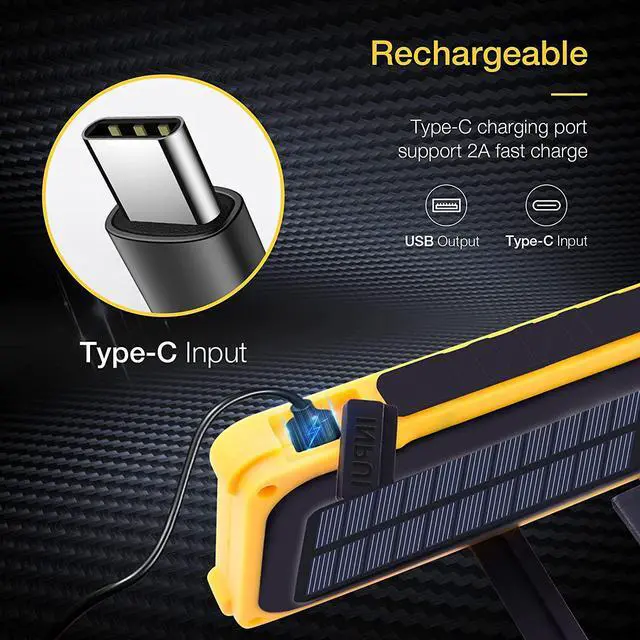 Alt view image 6 of 6 - WARSUN Led Work Light, Rechargeable Work Light,Portable Magnetic Work Light, Waterproof LED Solar Flood Lights for Outdoor Camping Hiking Emergency Car Repairing (USB + Solar Charging, Yellow)