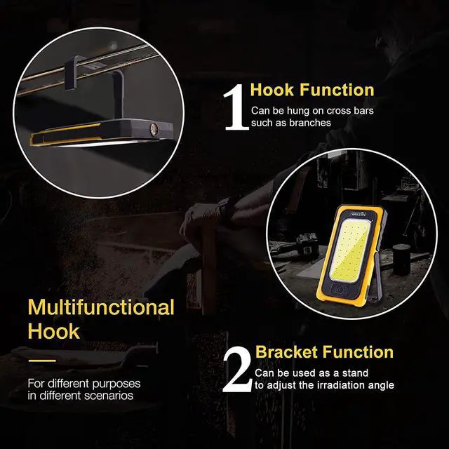 Alt view image 5 of 6 - WARSUN Led Work Light, Rechargeable Work Light,Portable Magnetic Work Light, Waterproof LED Solar Flood Lights for Outdoor Camping Hiking Emergency Car Repairing (USB + Solar Charging, Yellow)