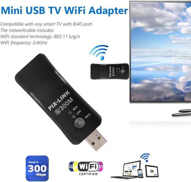 Alt view image 2 of 7 - Universal USB TV WiFi Dongle Adapter 300Mbps Wireless Network Card RJ45 WPS Wifi Repeater for Samsung LG Sony Smart TV