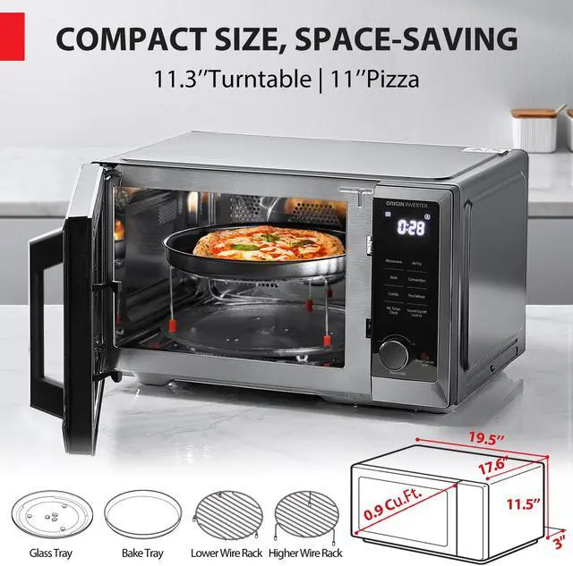 Alt view image 6 of 7 - Toshiba 6-in-1 Countertop Microwave Oven with Inverter Technology, Air Fryer and Speedy Combi, Small Convection Microwave with 27 Preset Menus, Eco-Mode, Sound On/Off, 0.9 cu.ft, 900W, Black