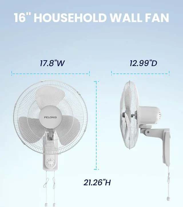 Alt view image 6 of 7 - PELONIS 16 Wall Mount Fan with 3 Speed Settings Oscillating Household Wall Mounted Fan with Adjustable Tilt High Velocity for Garage Patios Bedroom, 2 Packs White