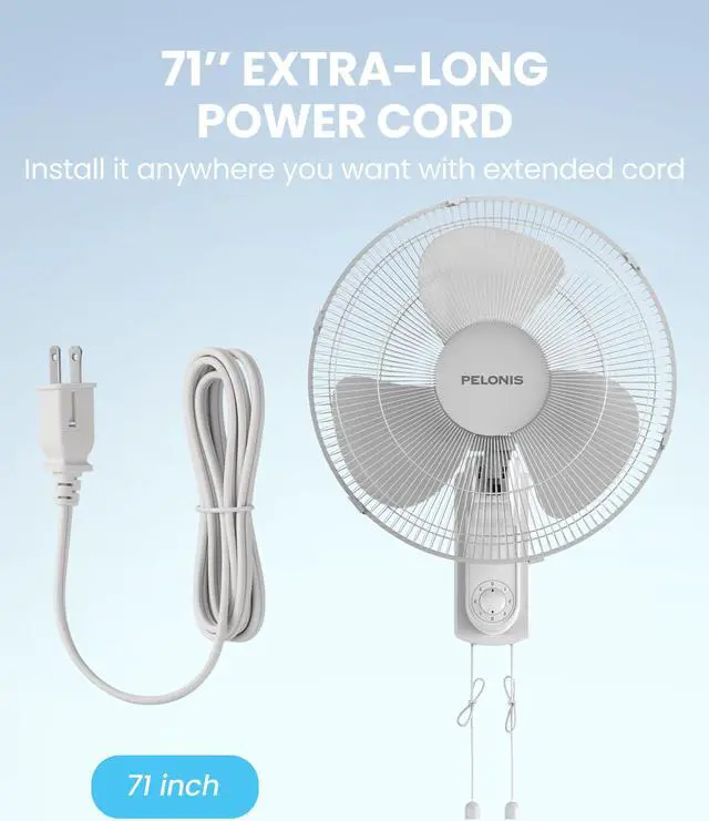 Alt view image 7 of 7 - PELONIS 16 Wall Mount Fan with 3 Speed Settings Oscillating Household Wall Mounted Fan with Adjustable Tilt High Velocity for Garage Patios Bedroom, 2 Packs White