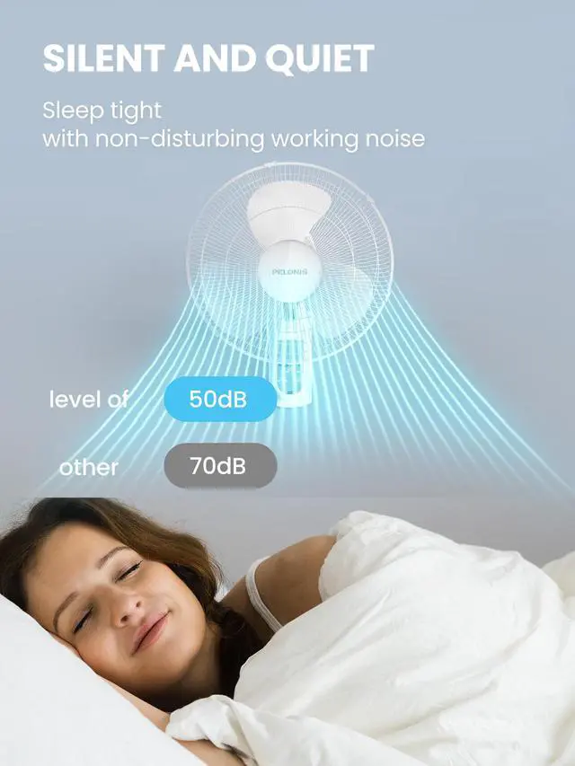 Alt view image 5 of 7 - PELONIS 16 Wall Mount Fan with 3 Speed Settings Oscillating Household Wall Mounted Fan with Adjustable Tilt High Velocity for Garage Patios Bedroom, 2 Packs White