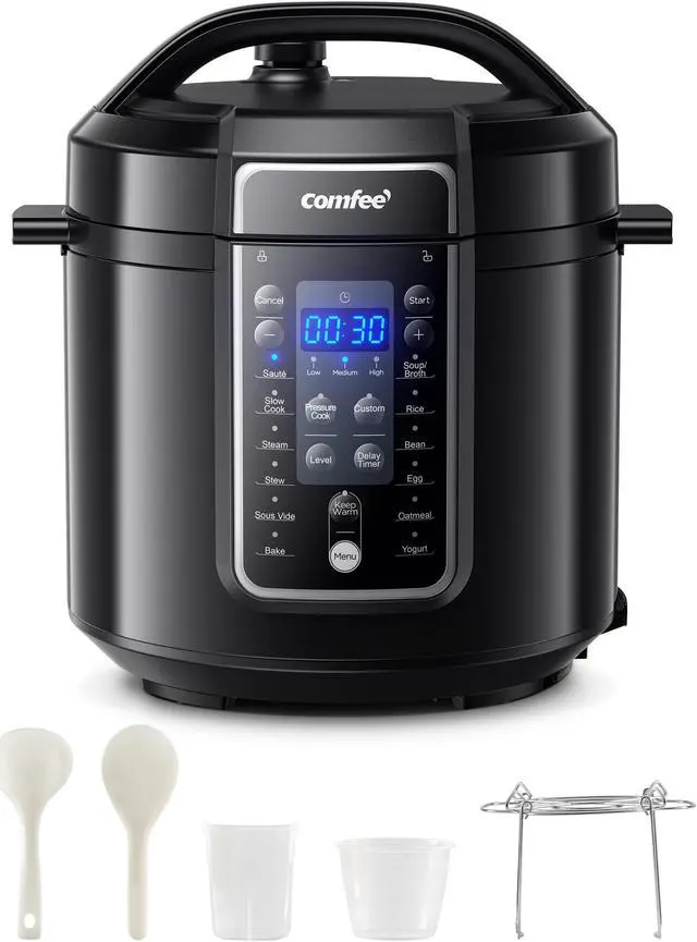 Main image of COMFEE 9-in-1 Electric Pressure Cooker 14 Presets Instant Multi Cooker Olla de Presion Non-Stick Pot Yogurt Maker Rice Cooker Slow Cooker Sauté Steamer 6 Quarts Black
