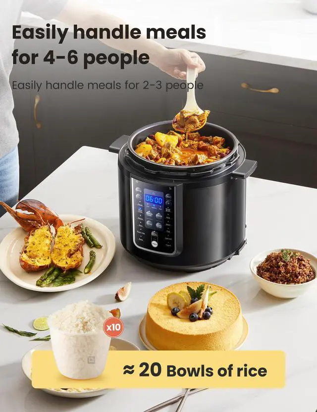 Alt view image 2 of 7 - COMFEE 9-in-1 Electric Pressure Cooker 14 Presets Instant Multi Cooker Olla de Presion Non-Stick Pot Yogurt Maker Rice Cooker Slow Cooker Sauté Steamer 6 Quarts Black