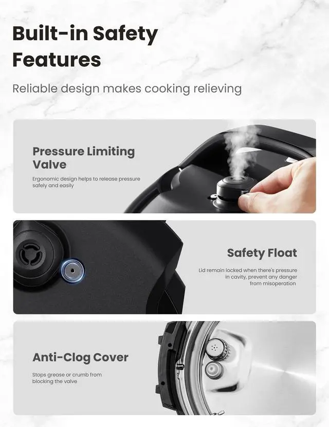 Alt view image 7 of 7 - COMFEE 9-in-1 Electric Pressure Cooker 14 Presets Instant Multi Cooker Olla de Presion Non-Stick Pot Yogurt Maker Rice Cooker Slow Cooker Sauté Steamer 6 Quarts Black