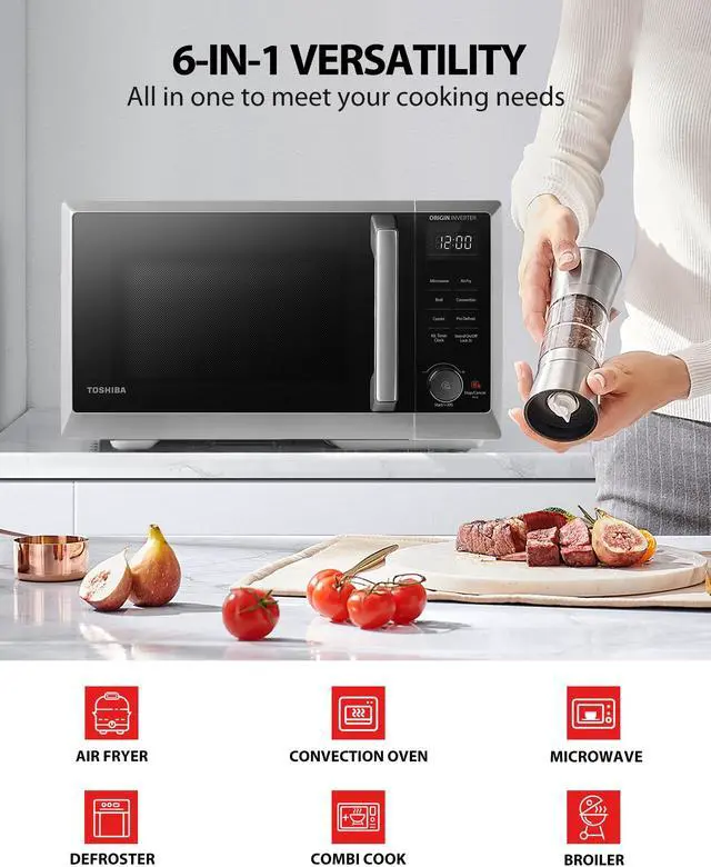 Alt view image 5 of 7 - TOSHIBA 6-in-1 Inverter Microwave Oven with Air Fryer, MASTER Series Countertop Microwave, Healthy Air Fryer, Broil, Convection, Speedy Combi, Even Defrost, Sound On/Off 27 Auto Menu Stainless Steel
