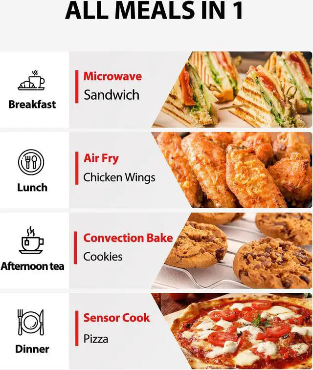 Alt view image 4 of 7 - TOSHIBA 7-in-1 Countertop Microwave Oven with Air Fryer, MASTER Series, Inverter, Convection, Broil, Speedy Combi, Even Defrost, Humidity Sensor, Mute Function, 27 Auto Menu&47 Recipe, 1.0 cf 1000W