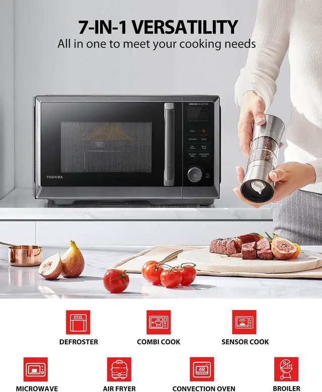 Alt view image 7 of 7 - TOSHIBA 7-in-1 Countertop Microwave Oven with Air Fryer, MASTER Series, Inverter, Convection, Broil, Speedy Combi, Even Defrost, Humidity Sensor, Mute Function, 27 Auto Menu&47 Recipe, 1.0 cf 1000W