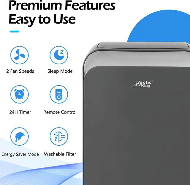 Alt view image 5 of 7 - Arctic King 12,000 BTU Portable Air Conditioner, Cools up to 550 Sq.Ft, with Built in Dehumidifier/Fan Function, 24H Timer, Remote Control, for House, Apartment and Office, Installation Kit Included