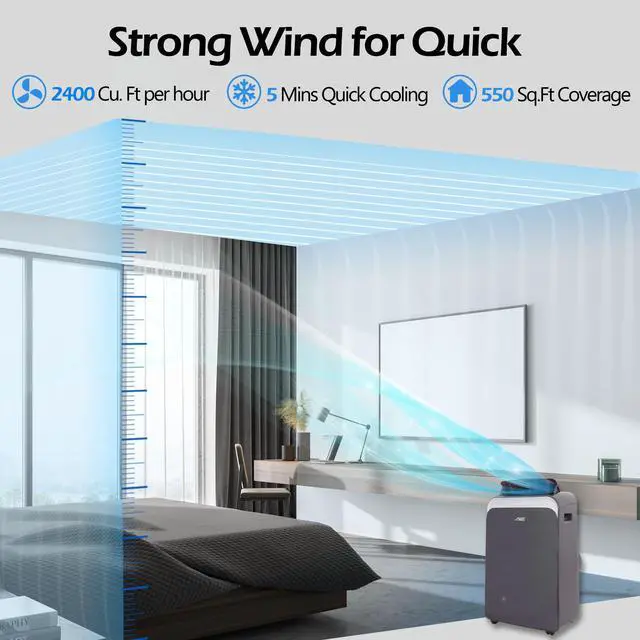 Alt view image 3 of 7 - Arctic King 12,000 BTU Portable Air Conditioner, Cools up to 550 Sq.Ft, with Built in Dehumidifier/Fan Function, 24H Timer, Remote Control, for House, Apartment and Office, Installation Kit Included