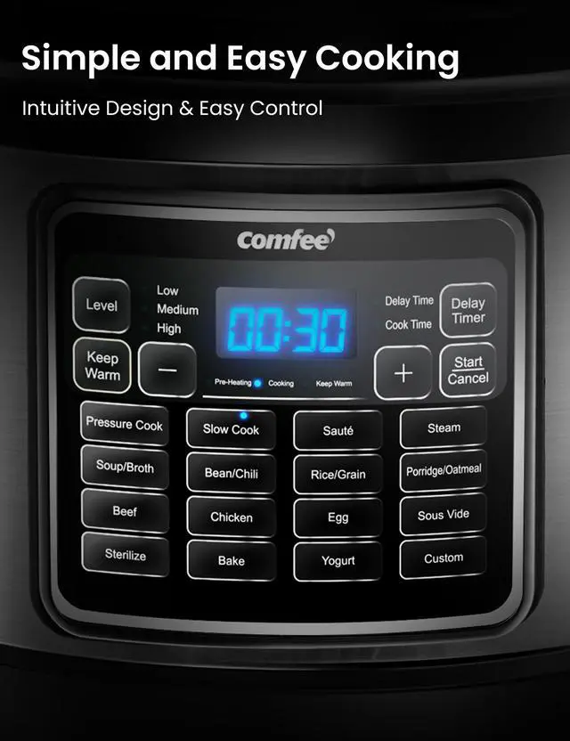 Alt view image 5 of 7 - COMFEE 16 in 1 Electric Pressure Cooker Instant Multi Cooker Olla de Presion Non-Stick Pot Yogurt Maker Rice Cooker Slow Cooker Sauté Steamer 8 Quarts Stainless Steel