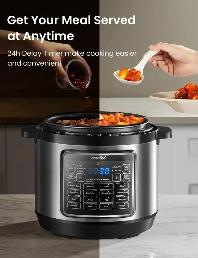 Alt view image 3 of 7 - COMFEE 16 in 1 Electric Pressure Cooker Instant Multi Cooker Olla de Presion Non-Stick Pot Yogurt Maker Rice Cooker Slow Cooker Sauté Steamer 8 Quarts Stainless Steel