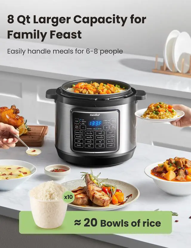 Alt view image 4 of 7 - COMFEE 16 in 1 Electric Pressure Cooker Instant Multi Cooker Olla de Presion Non-Stick Pot Yogurt Maker Rice Cooker Slow Cooker Sauté Steamer 8 Quarts Stainless Steel