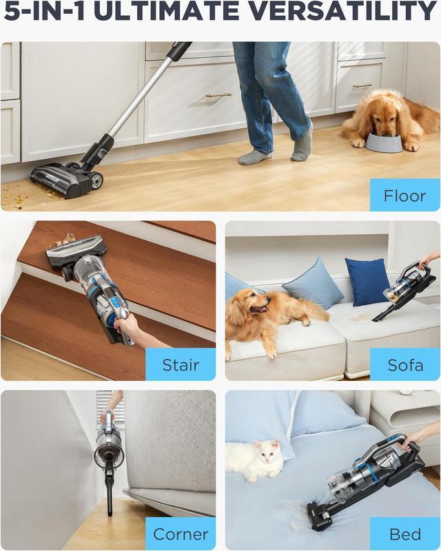 Eureka 5 in 1 Cordless Stick Vacuum Cleaner Ideal for Pet Family 450W  Powerful Suction Air Filter