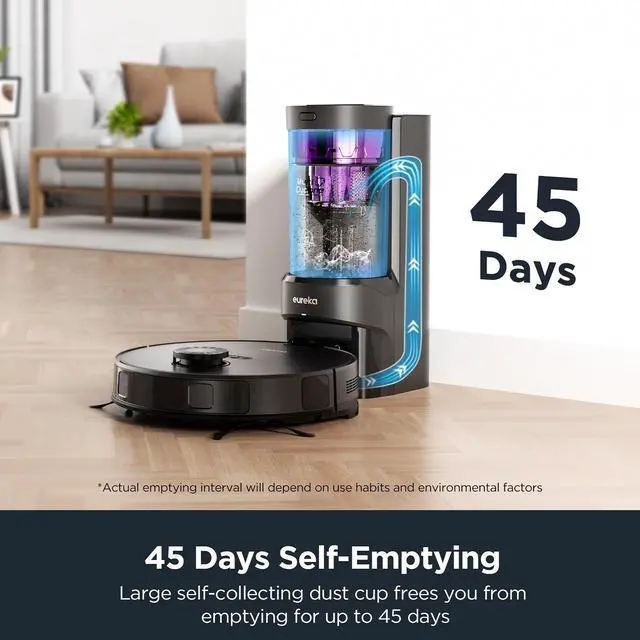 Alt view image 3 of 7 - EUREKA E10s Robot Vacuum and Mop Combo 2 in 1, Bagless Self-Emptying Station, 45-Day Capacity, 4000pa Suction&Auto Lifting Mop, Smart LiDAR Navigation For Carpet, Hard Floors, Pet Hair, App Controlled