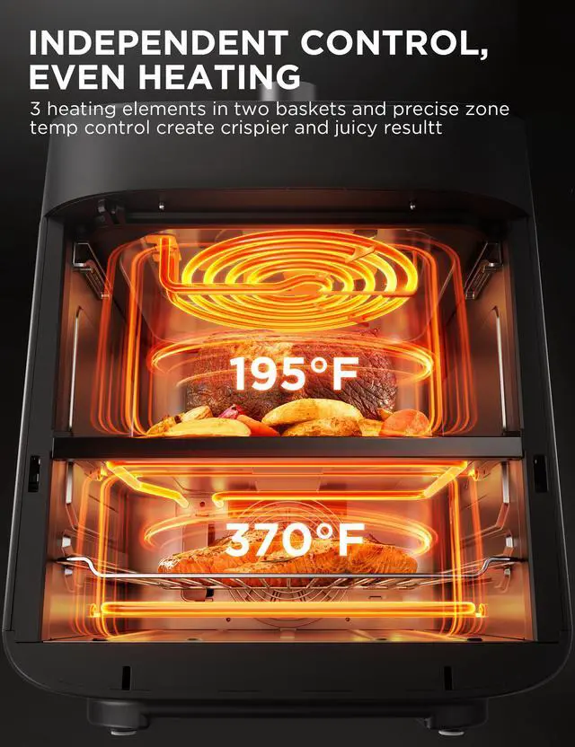 Alt view image 3 of 6 - Midea  Dual Air Fryer 11 Quart  with 2 Independent Frying Baskets Large Capacity Clear Windows, Smart Sync Finish, 3 Heating Tubes, Wi-Fi Connectivity & 50+ App Recipes