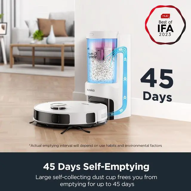 Alt view image 3 of 7 - EUREKA E10s Robot Vacuum with Bagless Self Emptying Station, Robotic Vacuum and Mop Combo, 45-Day Capacity, 4000Pa Suction for Pet Hair, Carpet&Floor, Auto Lifting Mop, App Control, White