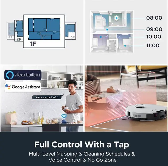 Alt view image 6 of 7 - EUREKA E10s Robot Vacuum with Bagless Self Emptying Station, Robotic Vacuum and Mop Combo, 45-Day Capacity, 4000Pa Suction for Pet Hair, Carpet&Floor, Auto Lifting Mop, App Control, White