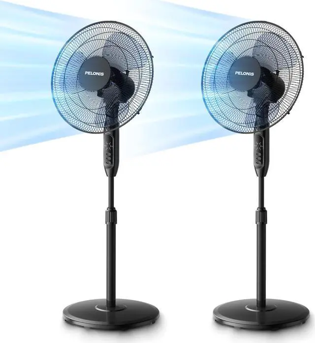 PELONIS 16 Oscillating Pedestal Standing Fan with Remote Control 2 Packs, 3 Speeds Settings 7H Timer Ultra Quiet Adjustable Heights for Bedroom, Living Room, Home and Office