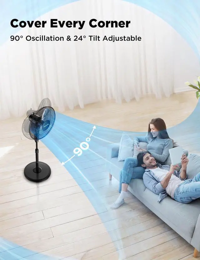 Alt view image 4 of 7 - PELONIS 16 Oscillating Pedestal Standing Fan with Remote Control 2 Packs, 3 Speeds Settings 7H Timer Ultra Quiet Adjustable Heights for Bedroom, Living Room, Home and Office