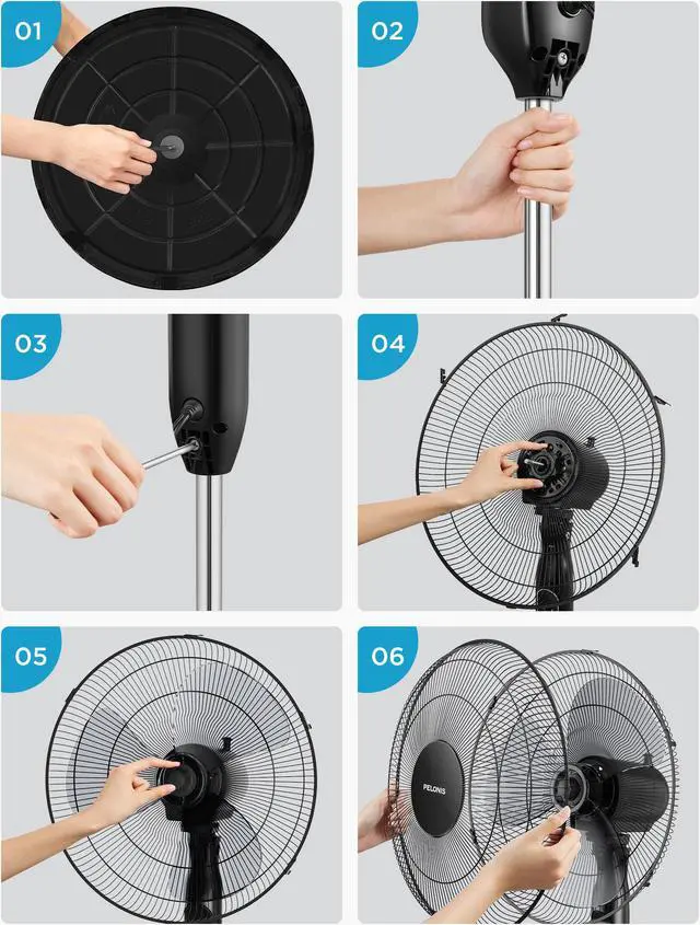 Alt view image 7 of 7 - PELONIS 16 Oscillating Pedestal Standing Fan with Remote Control 2 Packs, 3 Speeds Settings 7H Timer Ultra Quiet Adjustable Heights for Bedroom, Living Room, Home and Office