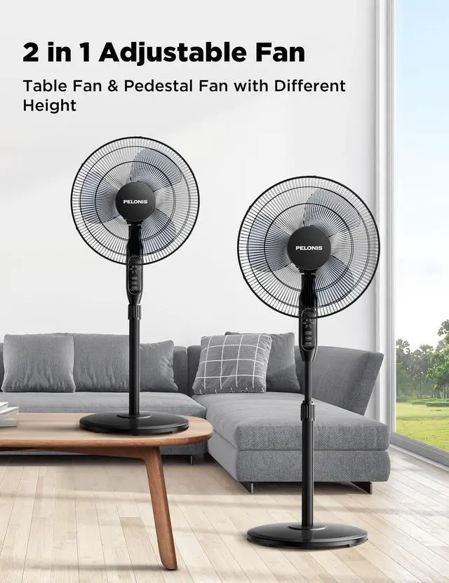 Alt view image 6 of 7 - PELONIS 16 Oscillating Pedestal Standing Fan with Remote Control 2 Packs, 3 Speeds Settings 7H Timer Ultra Quiet Adjustable Heights for Bedroom, Living Room, Home and Office