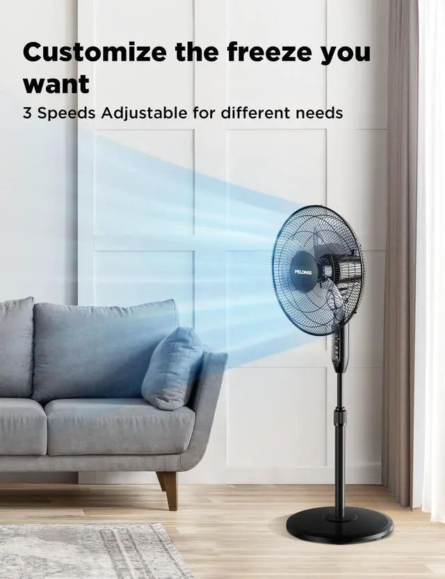 Alt view image 3 of 7 - PELONIS 16 Oscillating Pedestal Standing Fan with Remote Control 2 Packs, 3 Speeds Settings 7H Timer Ultra Quiet Adjustable Heights for Bedroom, Living Room, Home and Office