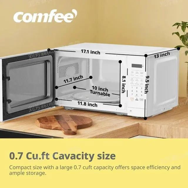 Alt view image 6 of 7 - Comfee' Compact 700W Countertop Microwave Oven, 0.7 Cu Ft, Mute Function, Eco Mode, and Easy One-Touch Buttons, Ideal for Daily Cooking Needs, White