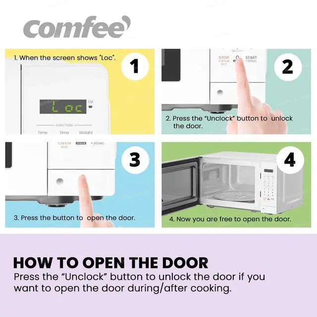 Alt view image 5 of 7 - Comfee' Compact 700W Countertop Microwave Oven, 0.7 Cu Ft, Mute Function, Eco Mode, and Easy One-Touch Buttons, Ideal for Daily Cooking Needs, White