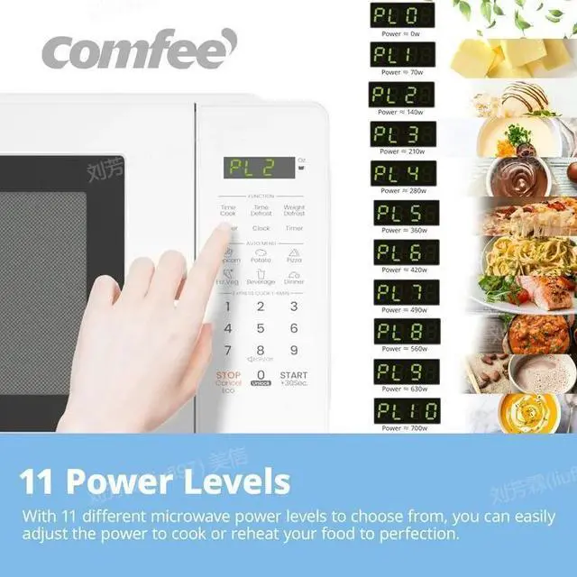 Alt view image 4 of 7 - Comfee' Compact 700W Countertop Microwave Oven, 0.7 Cu Ft, Mute Function, Eco Mode, and Easy One-Touch Buttons, Ideal for Daily Cooking Needs, White
