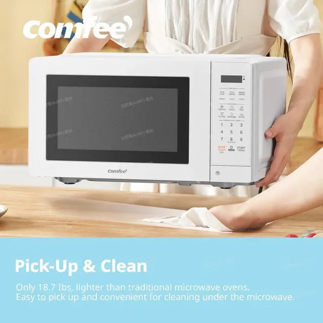 Alt view image 2 of 7 - Comfee' Compact 700W Countertop Microwave Oven, 0.7 Cu Ft, Mute Function, Eco Mode, and Easy One-Touch Buttons, Ideal for Daily Cooking Needs, White